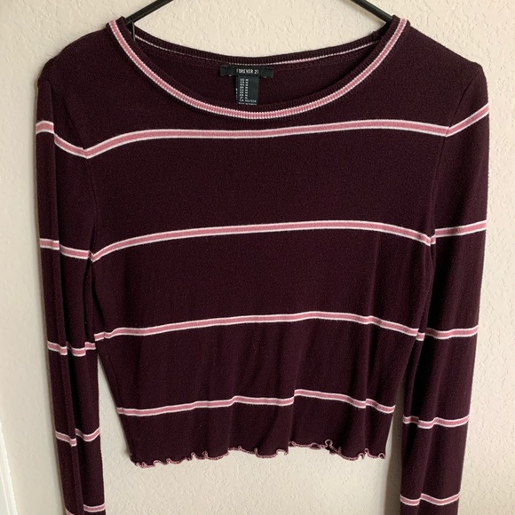 Forever 21 burgundy striped crop top - Picture 3 of 3